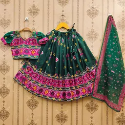 BAESD Girls Ethnic Motifs Printed Mukaish Ready To Wear Lehenga & Blouse With Dupatta-picture-12