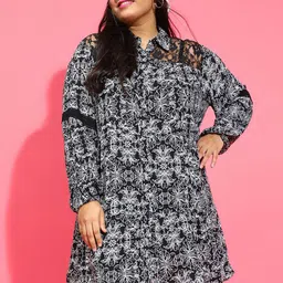 Oxolloxo Floral Print Crepe Shirt Dress-image-66