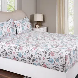 MASPAR Blue Floral Printed Pure Cotton 300 TC King Bed Bedsheet Set 2.75 x 2.75 m-image-69