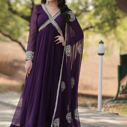 KALINI Floral Embroidered V-Neck Ethnic Dresses With Dupatta-image-51