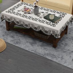 Aura Cream-Coloured Floral Anti-Slip Cotton 4-Seater Table Cover with Embroidered details-21