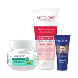 MEGLOW Set Of 3 Aloe Vera Gel 100 g, Skin Brightening Face Wash 70 g & Cream 15 g-image-53