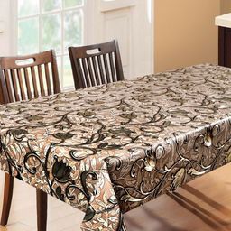 Dakshya Industries Brown Floral Waterproof Plastic 6-Seater Table Cover-26