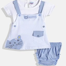 BABYMAX Infant Girls Striped Applique Pure Cotton Pinafore Dress With Bloomers & T-shirt-image-8