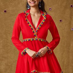 SALWAR STUDIO Women Long Sleeve Cotton Longline Peplum Top-image-46