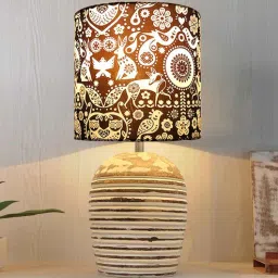 homesake Modern Table Lamp, Wooden Base Modern Fabric Lampshade for Home Office Cafe Restaurant, Ribbed Basket,, Rabbit-picture-4