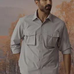 Andamen Casual Men Pocket Detail Woven Relaxed Fit Shirt-image-3