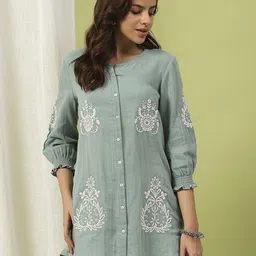 Nayam By Lakshita Women Solid Embroidered Above Knee Cotton Tunic-picture-56