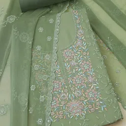 Soch Floral Embroidered Beads and Stones Organza Unstitched Dress Material-image-3
