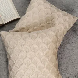 Cream Color Feather Design, Set of 2 Pieces Velvet Cushion Cover-16
