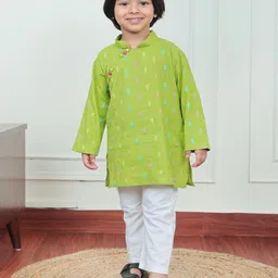 Polka Tots Boys Ethnic Motifs Woven Design Mandarin Collar Pure Cotton Kurta With Pyjamas-picture-15