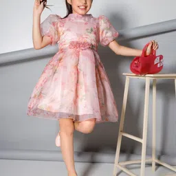 Peppermint Floral Print Puff Sleeve Chiffon A-Line Dress-image-88