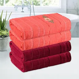 Kuber Industries Red & Orange 4 Pieces Striped 260 GSM Bath Towels-19