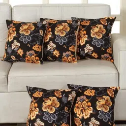 Shadowkart Black & Beige 2 Pieces Floral Printed Velvet Square Cushion Covers-image-43