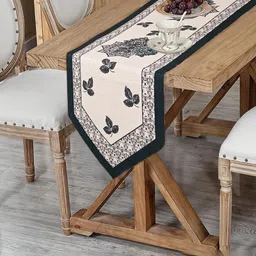 Aura Cream-Colored & Blue Printed Cotton Table Runner-14