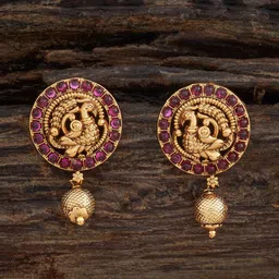 Kushal's Fashion Jewellery Ruby Gold-Plated Stones Studded Antique Drop Earrings-40