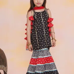 KID1 Girls Bandhani Printed Pure Cotton Kurta with Sharara & Dupatta-image-50