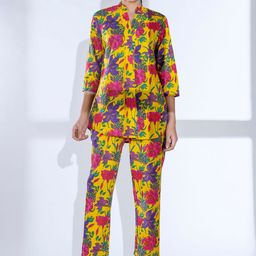 Readiprint Fashions Floral Printed Mandarin Collar Pure Cotton Tunic With Trousers-picture-5