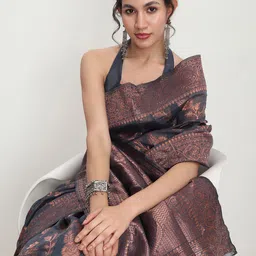 Janasya Floral Woven Design Zari Banarasi Saree-picture-20