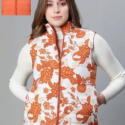 Oxolloxo Women Stand Collar Floral Printed Casual Lightweight Quilted Jacket-image-33