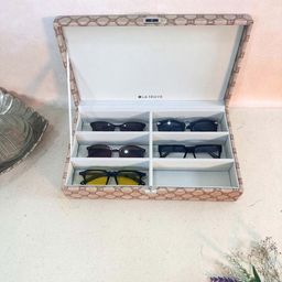 La Trove Unisex 6 Slot Champagne Leather Sunglass Organizer Closed Top Box-image-53