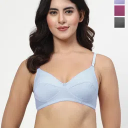 LILY Women Pack Of 4 Solid Full Coverage Non Padded Non Wired Regular Everyday Bra enimsaj-21