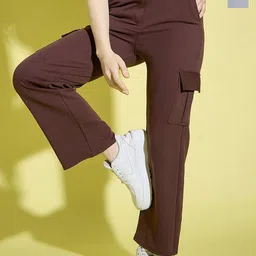 BUY NEW TREND Women Relaxed Straight Fit High-Rise Wrinkle Free Cargos Trousers-image-84
