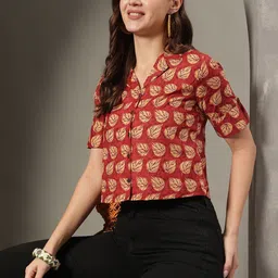 HERE&NOW Women Floral Printed designer Cotton Shirt Style Crop Top-image-65