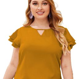 SZN Keyhole Neck Flutter Sleeve Crop Top-picture-18