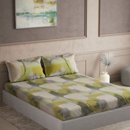 DDecor Maxima Gold-Toned & Green Printed 180 TC Cotton King Bedsheet Set 2.74 m x 2.74 m-picture-0