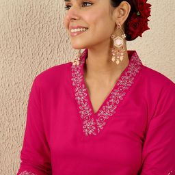 Indo Era Women Ethnic Motifs Embroidered Regular Sequinned Straight Kurta with Trousers-picture-44
