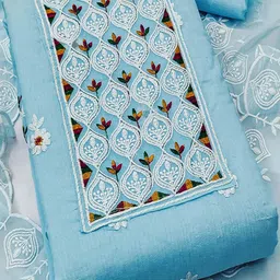Peachmode Embroidered Chanderi Cotton Unstitched Dress Material-image-23
