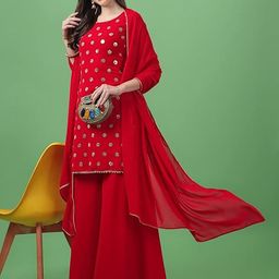 PARROT CREATION Women Ethnic Motifs Embroidered Regular Sequinned Kurta with Sharara & With Dupatta-picture-3