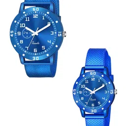 CSAMON Unisex Pack of 2 Round Dial & Straps Analogue Watch C_1001 BLU D Aeviyo Couple S_F-49