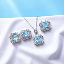 Jewels Galaxy Silver-Plated Cubic Zirconium-Studded Jewellery Set-image-54