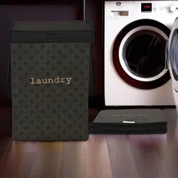 Aura 3Pcs Black & Beige Printed Foldable Laundry Bags With Lid & Handles - 75 L Each-12