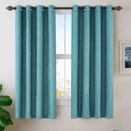 deco window Teal Polyester Solid 5 Ft Blackout Eyelet 2 Window Curtains-picture-0