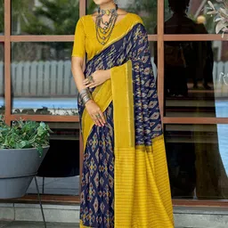 Satrani Ikat Cotton Blend Batik Traditional Saree-17