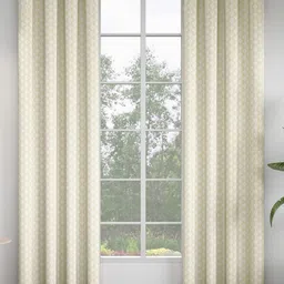 GM Cream-Coloured & White Set of 2 Ethnic Motifs Room Darkening Door Curtain-5