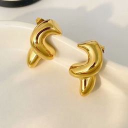 VIEN Stainless Steel Gold-Plated Geometric Shaped Hypoallergenic Twist Drop Earrings-image-72
