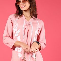 V-MartWomen Western Solid V Neck Floral Top-image-38
