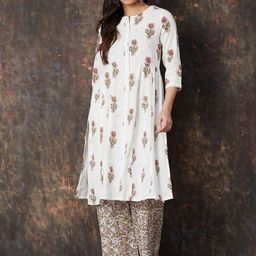 Melange by Lifestyle Floral Printed Band Collar A-Line Kurta With Trouser & Dupatta-picture-56