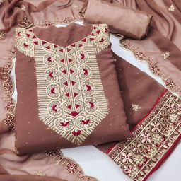 RUDRAA FAB Floral Embroidered Beads and Stones Unstitched Dress Material-image-99