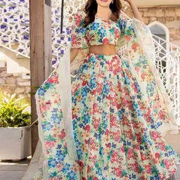 F Plus Fashion Girls White Net Semi-Stitched Lehenga Choli-image-88
