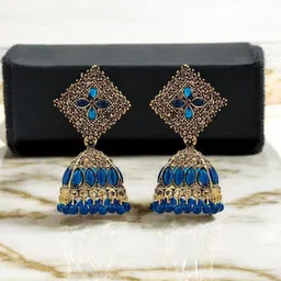De-Ultimate Gold-Plated Artificial Stones Studded & Beads Beaded Dome Shaped Jhumkas-16