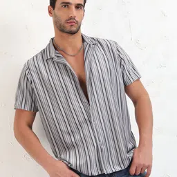 SHOWOFF Men Comfort Relaxed Fit Cuban Collar Vertical Striped Cotton Casual Shirt-image-69