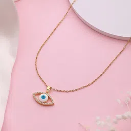 Anouk Gold Plated Cubic Zirconia Studded Evil Eye Pendant With Chain-53