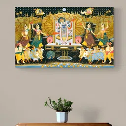 Tushaco Handicrafts Yellow & Black Shrinath Ji Printed Religious Canvas Wall Art-image-68