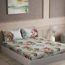 DDecor Floral Printed 144 TC King Cotton Bedsheet with 2 Pillow Covers-image-66