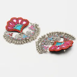 Moedbuille Silver-Plated Artificial Stones Studded and Beaded Crescent Shaped Chandbalis image 2
